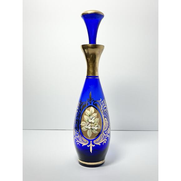 1960s Murano-Style Bohemian Venetian 6-Piece Cobalt Blue Decanter Cordial Set - Picture 3 of 13
